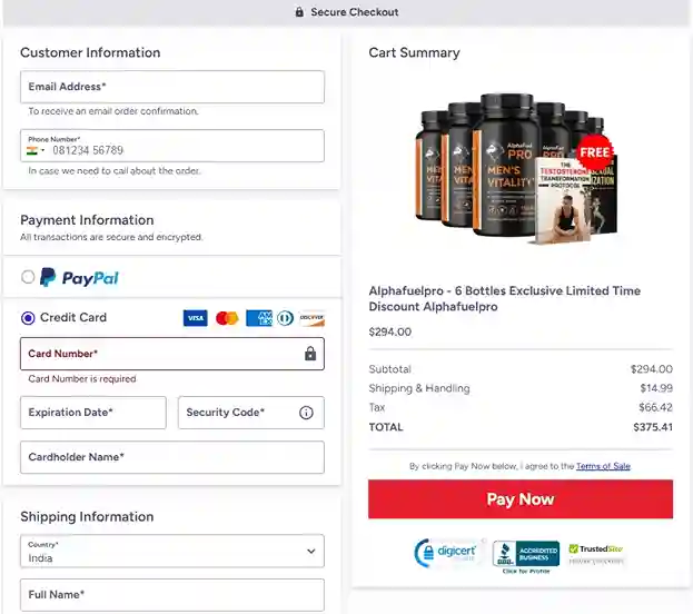 AlphaFuel Pro Order Page